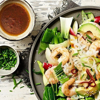 Konjak-Nudeln mit Pak-choi & Gambas Konjak-Nudeln mit Pak-choi & Gambas