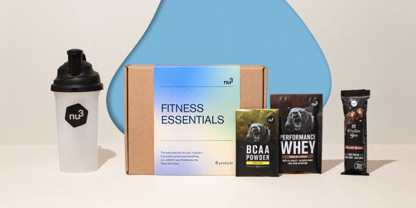 nu3 Fitness Essential Probierbox mit BCAA, Whey, Proteinriegel Shaker und mehr
