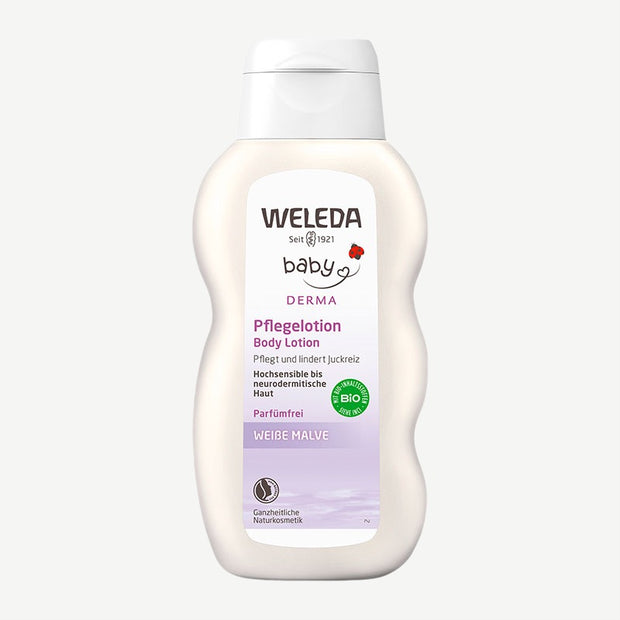Weleda Baby Derma Pflegelotion, Weiße Malve