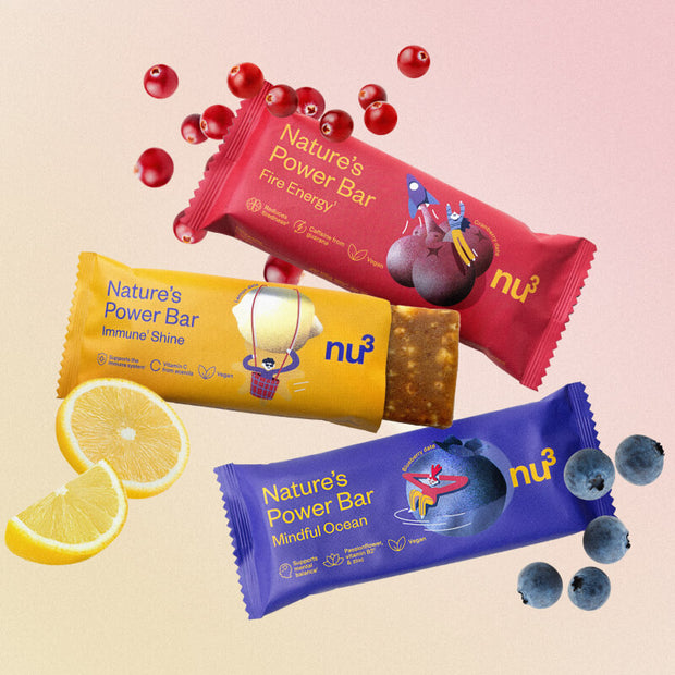 3 bunte Bars mit Cranberries, Zitrone und Heidelbeeren