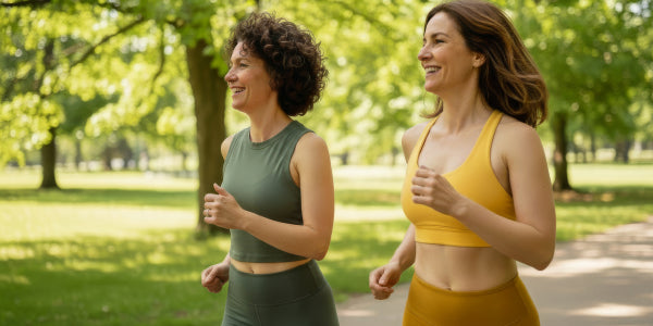zwei Frauen joggen im Park